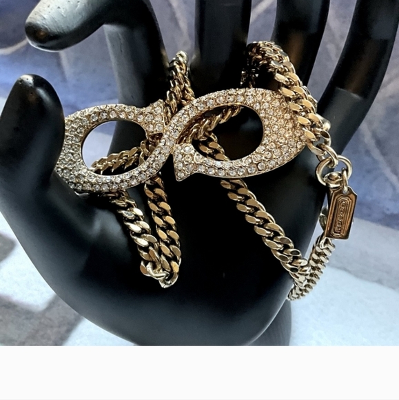 Vintage Coach Pave Signature Retired Statement Necklace goldtone - Picture 3 of 5